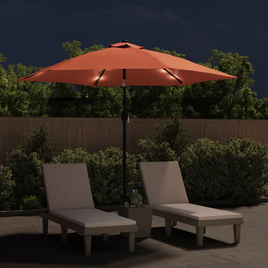 Gloria Parasol With LED Lights And Steel Pole In Terracotta