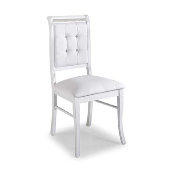 Gloria Wooden Dining Chair In White With Crystal Details thumbnail