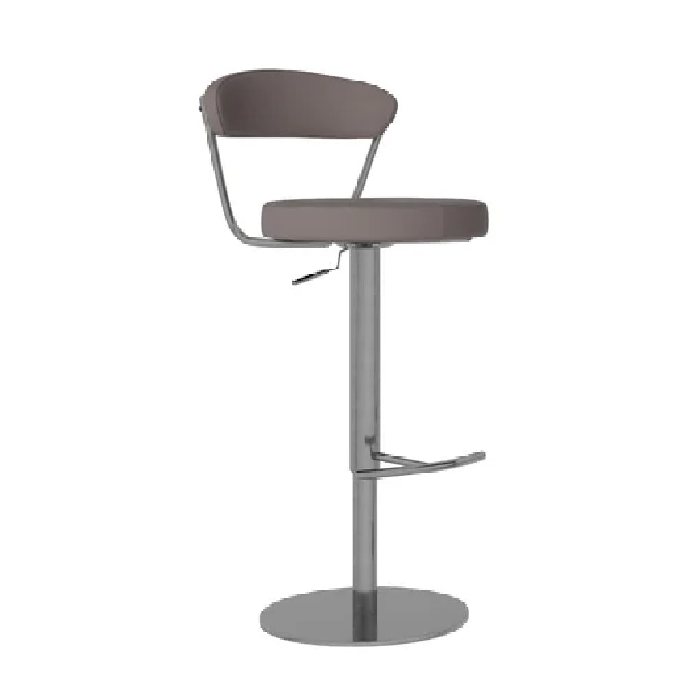 Glossop Taupe Faux Leather Bar Stools With Stainless Steel Base In Pair