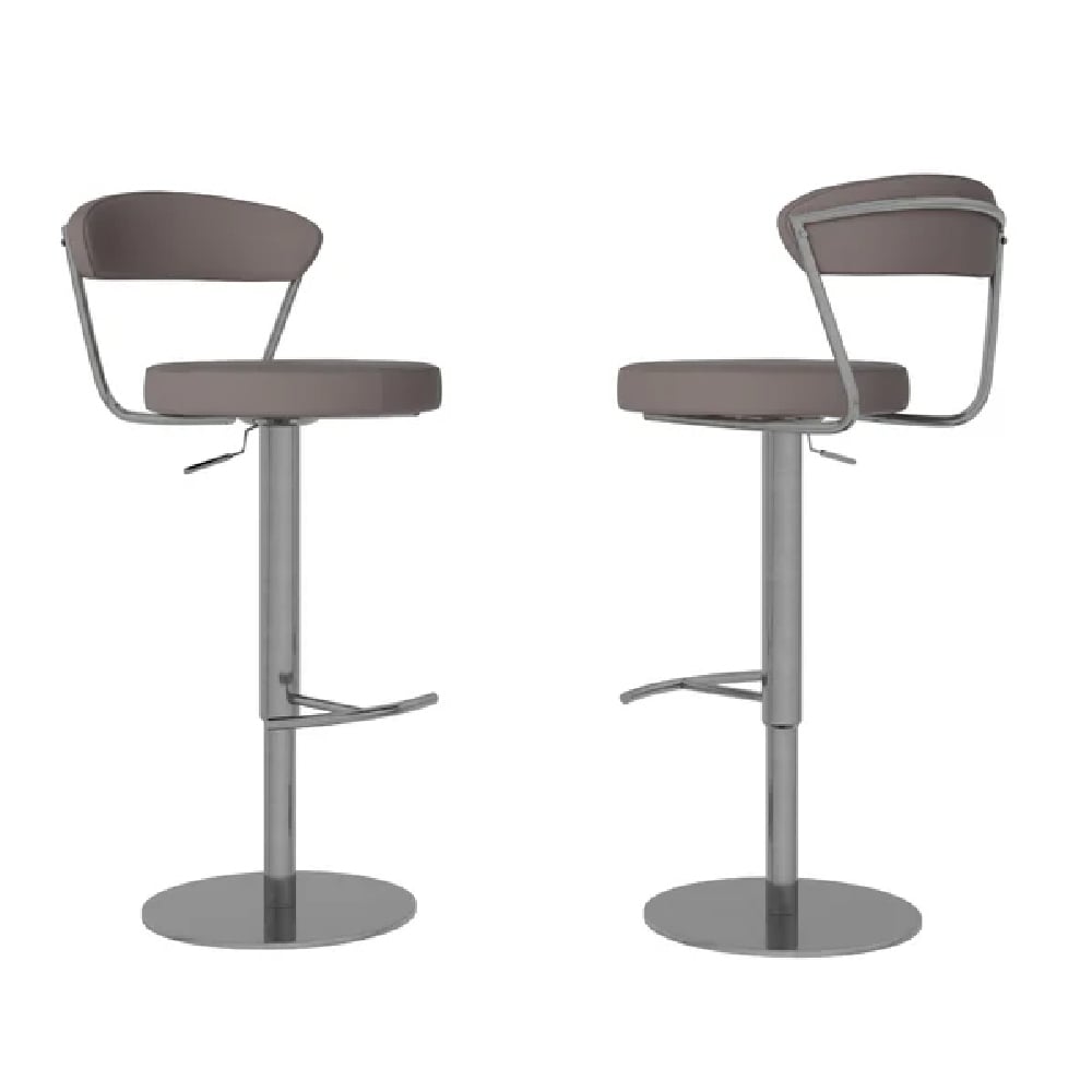 Glossop Taupe Faux Leather Bar Stools With Stainless Steel Base In Pair