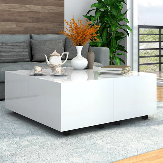Glyn 100cm High Gloss Storage Coffee Table And Castors In White