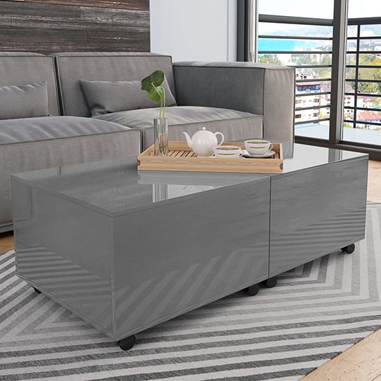 Read more about Glyn 120cm high gloss storage coffee table and castors in grey