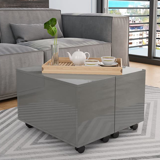 Glyn 60cm High Gloss Storage Coffee Table And Castors In Grey
