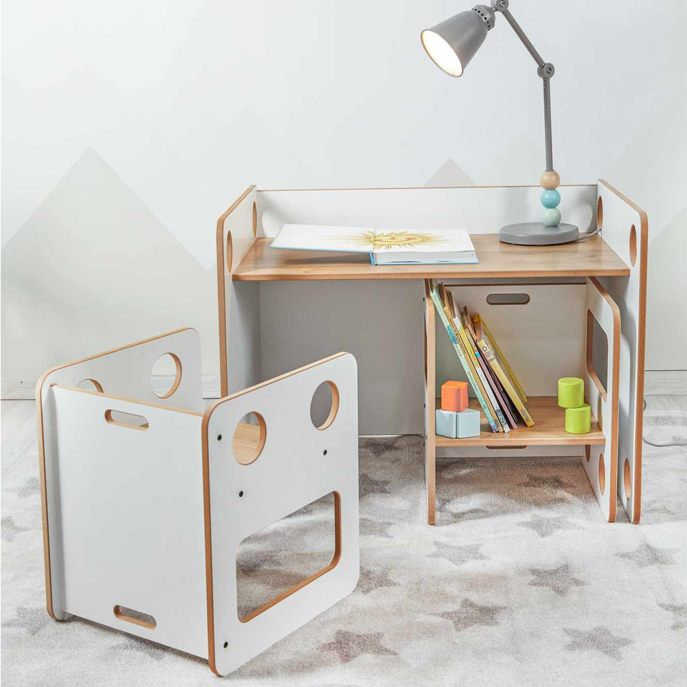 Goldfinch Wooden Kids Table with 2 Chairs in White and Natural