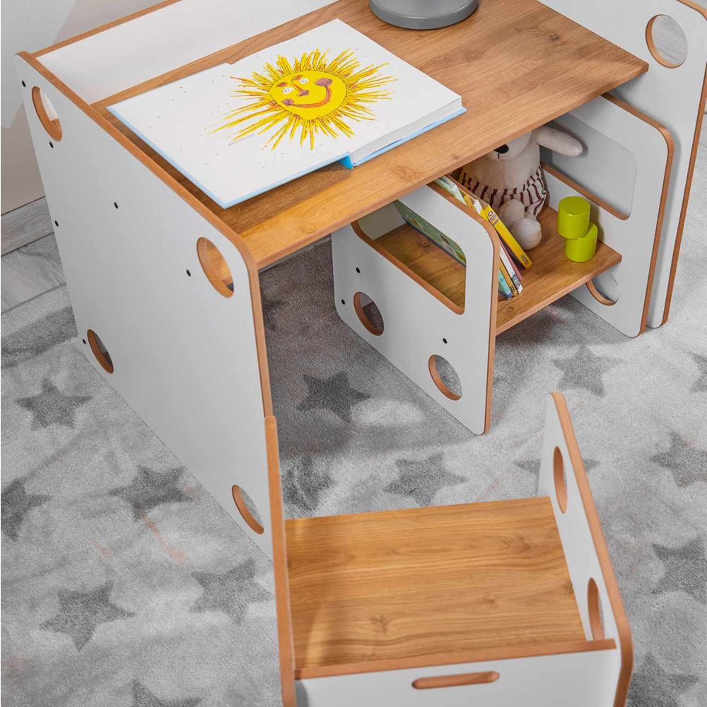 Goldfinch Wooden Kids Table with 2 Chairs in White and Natural