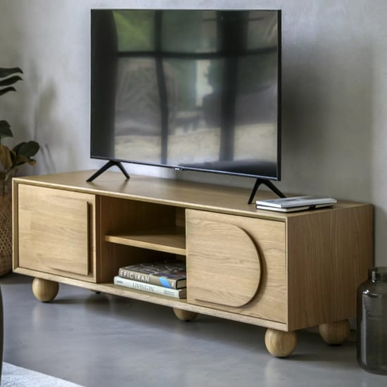 Read more about Goleta wooden tv stand with 2 doors 2 shelves in matt natural