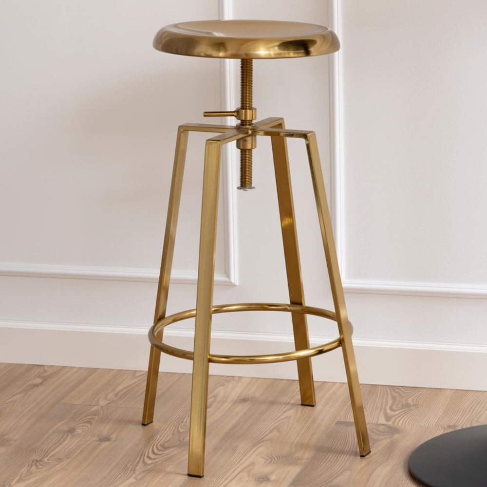 Goliad Brushed Gold Metal Bar Stools In Pair