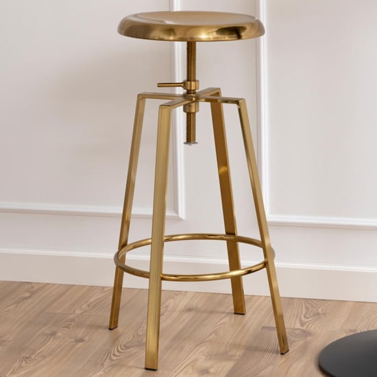 Photo of Goliad metal bar stool round in brushed gold