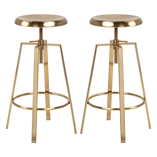 Goliad Round Brass Metal Bar Stools In Pair