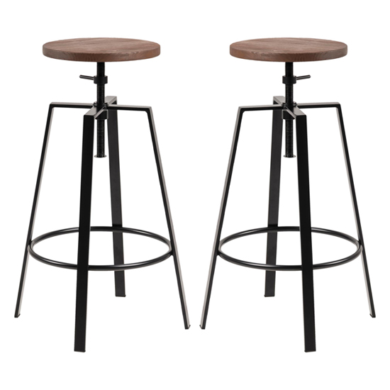 Read more about Goliad round elm wooden bar stools in pair