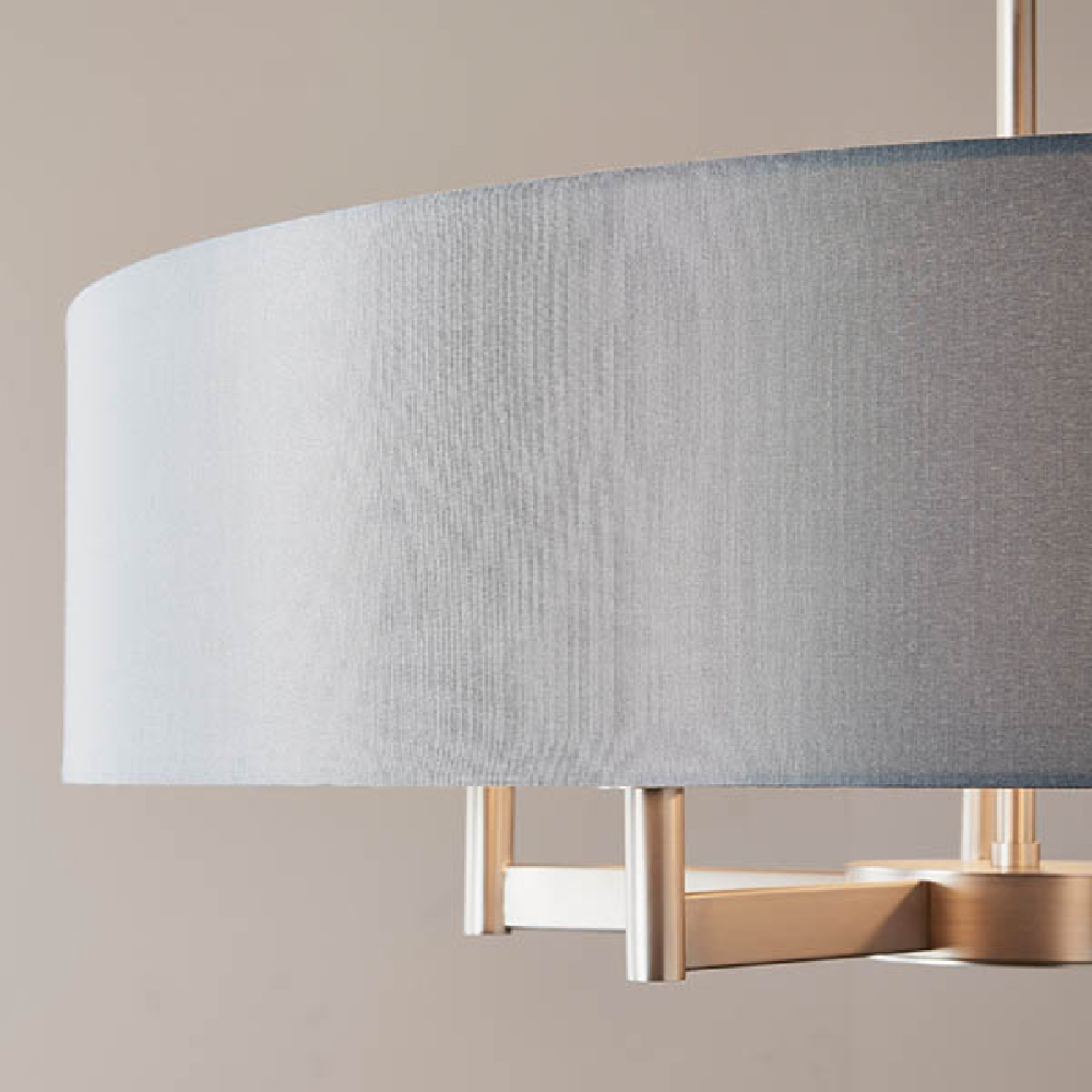 Gonzales Grey Cotton Fabric Pendant Light In Matt Nickel