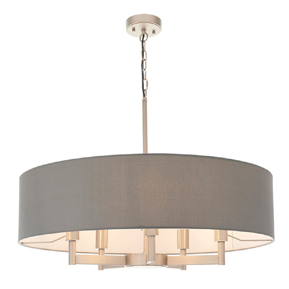 Gonzales Grey Cotton Fabric Pendant Light In Matt Nickel