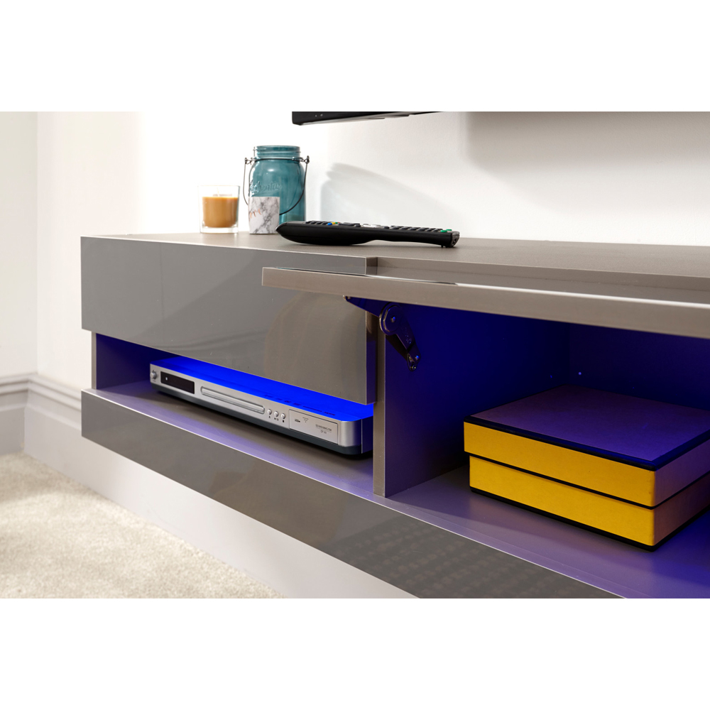 Goole Small Wall Mounted High Gloss TV Stand in Grey With LED