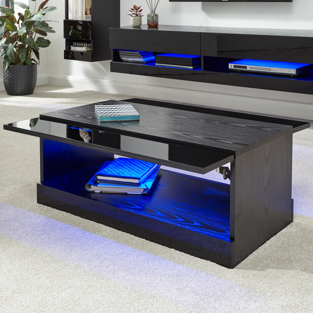 Goole Wooden Coffee Table In Black With LED