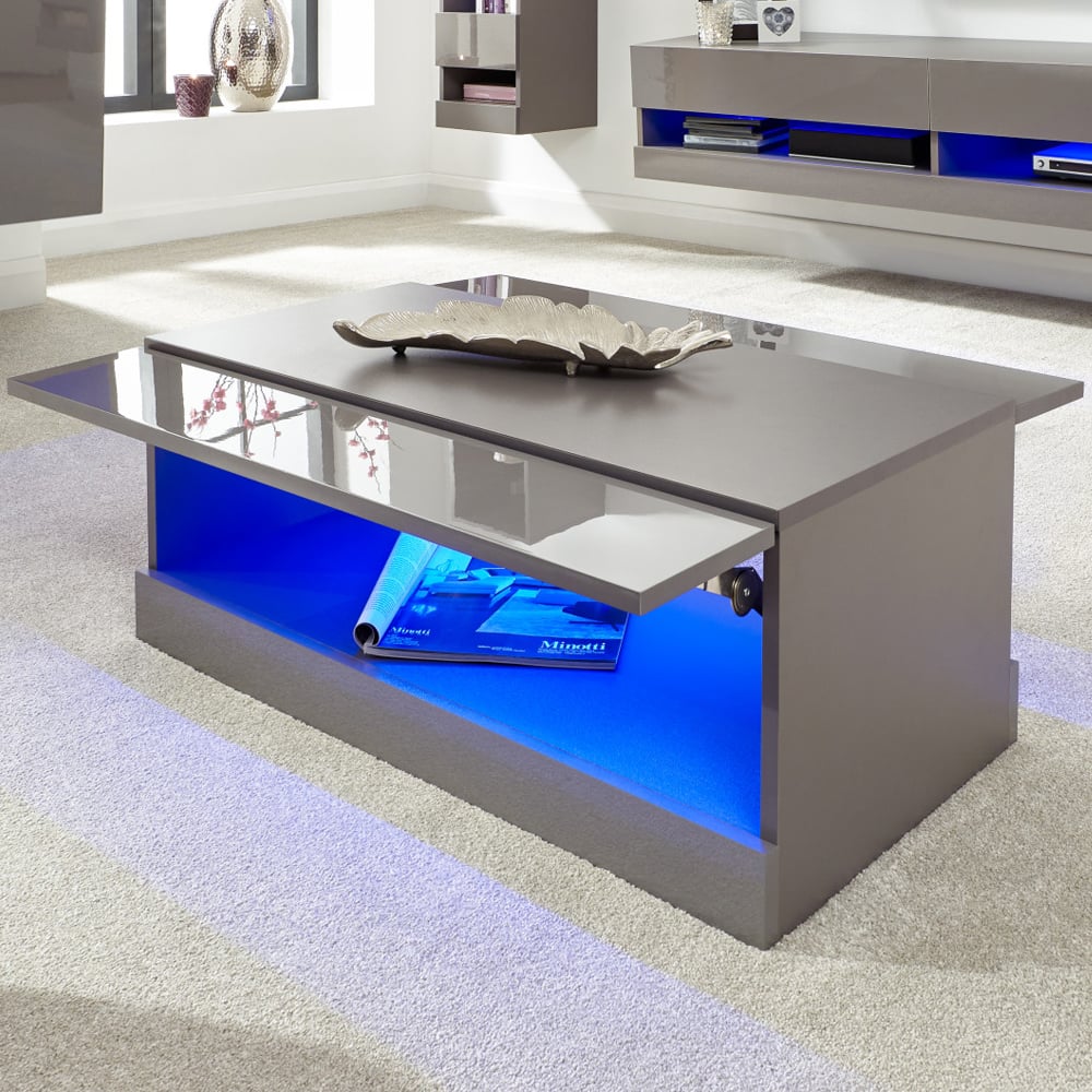 Goole Wooden Coffee Table In Grey With LED