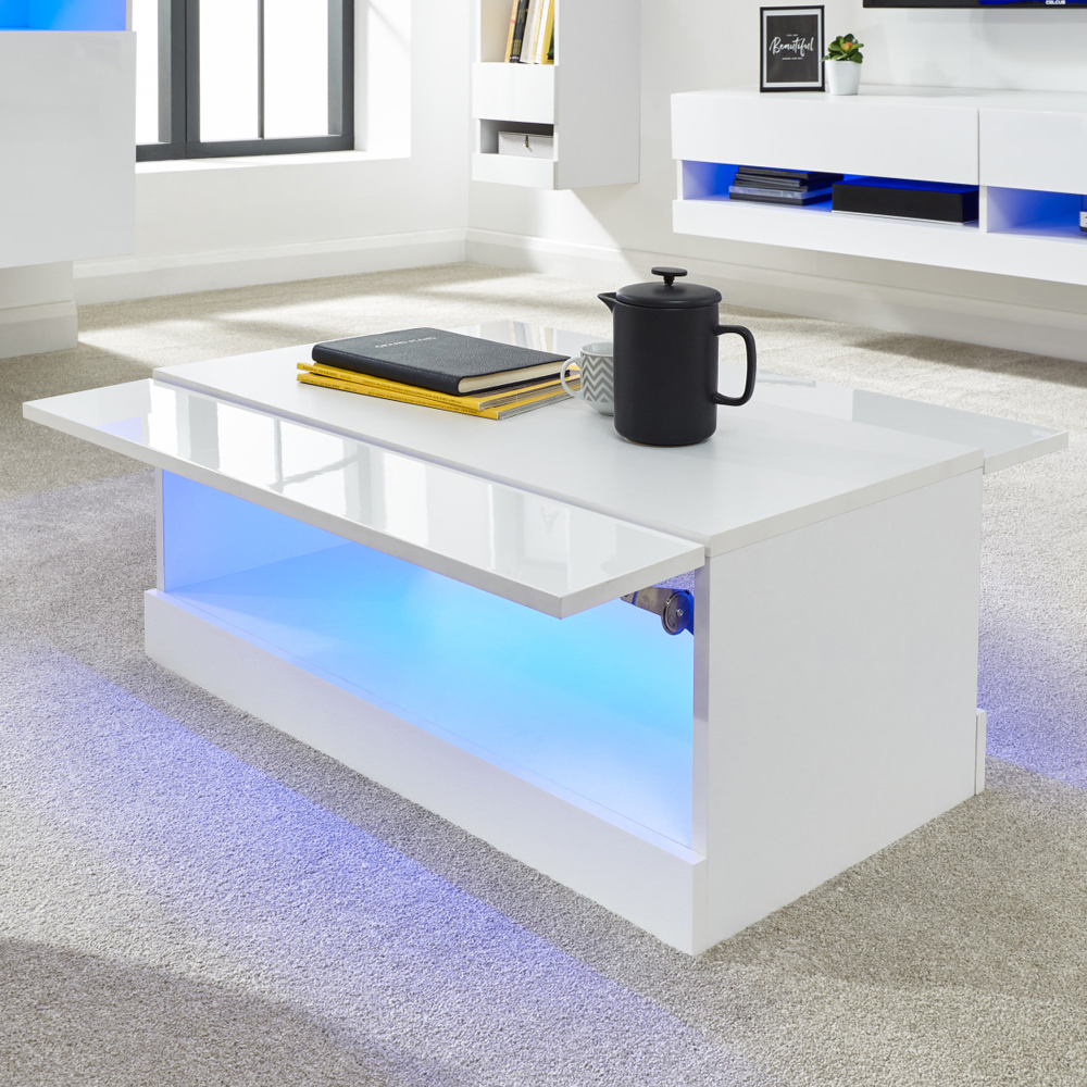 Goole Wooden Coffee Table In White With LED