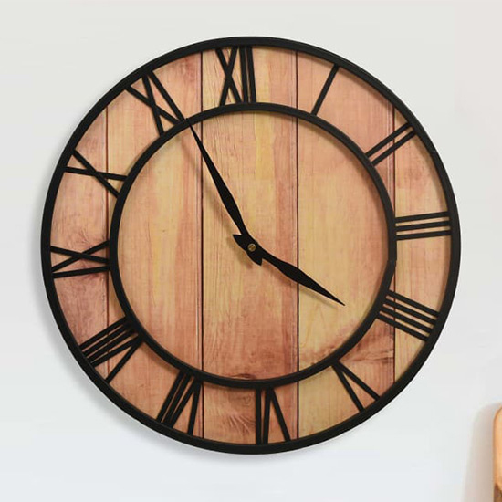 Gordie Round Wooden Wall Clock In Brown and Black Furniture in Fashion