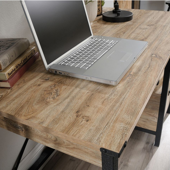 Solvang Wooden Laptop Desk With 2 Drawers In Milled Mesquite