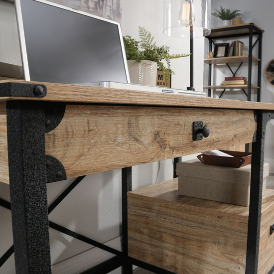 Solvang Wooden Laptop Desk With 2 Drawers In Milled Mesquite