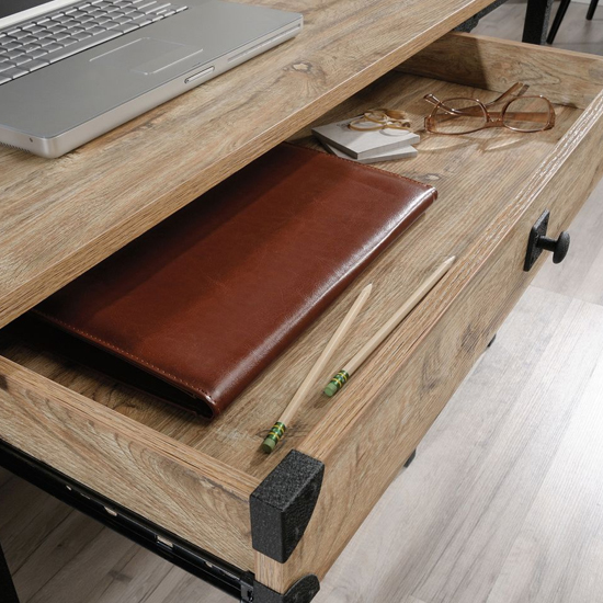 Solvang Wooden Laptop Desk With 2 Drawers In Milled Mesquite