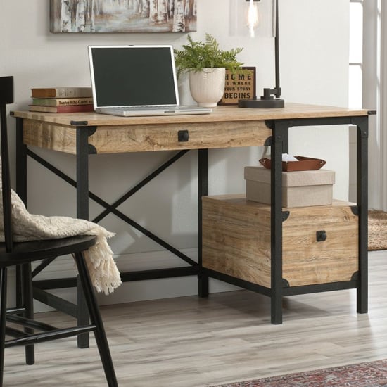 Product photograph of Gorge Wooden Computer Desk In Milled Mesquite Effect from Furniture in Fashion