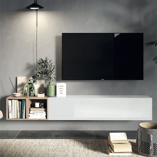Read more about Gorizia high gloss entertainment unit in white and cadiz oak