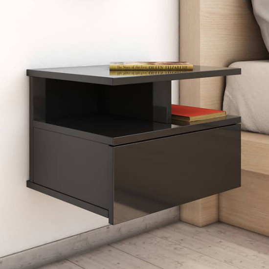 Gorlois High Gloss Floating Bedside In Black Furniture in Fashion