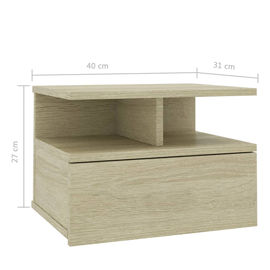 Gorlois Wooden Floating Bedside Cabinet In Sonoma Oak