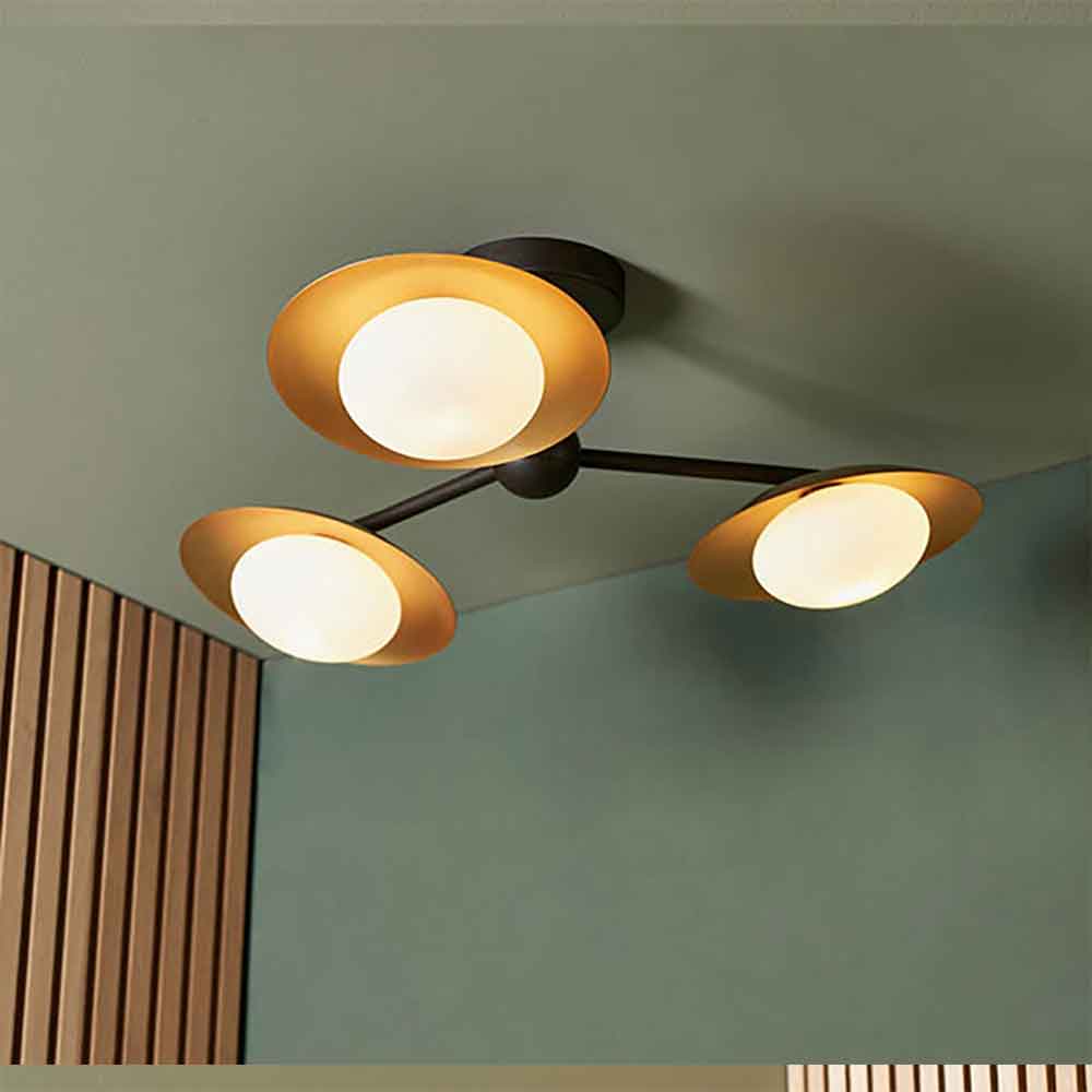 Goshen Opal Glass Semi Flush Pendant Light In Gold And Bronze