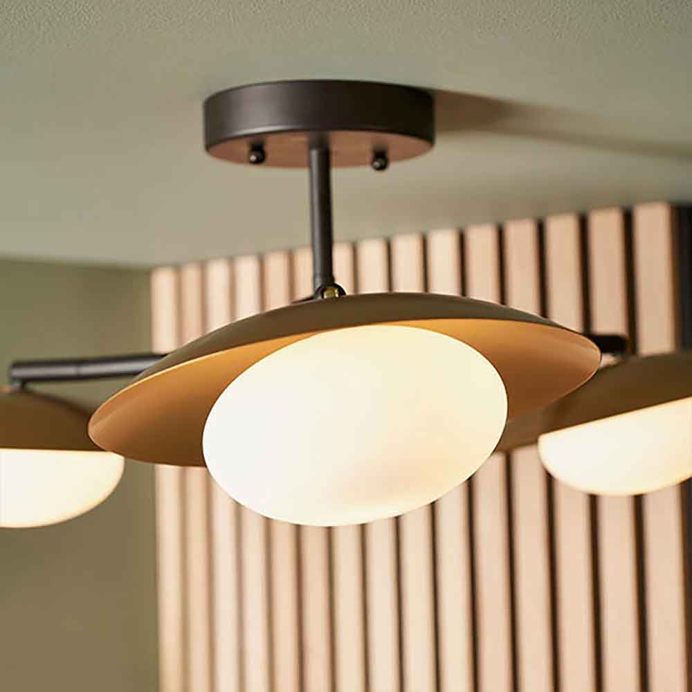 Goshen Opal Glass Semi Flush Pendant Light In Gold And Bronze
