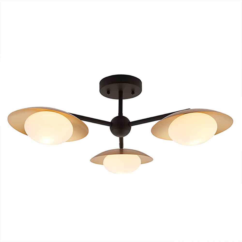 Goshen Opal Glass Semi Flush Pendant Light In Gold And Bronze