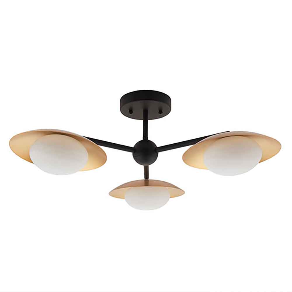 Goshen Opal Glass Semi Flush Pendant Light In Gold And Bronze