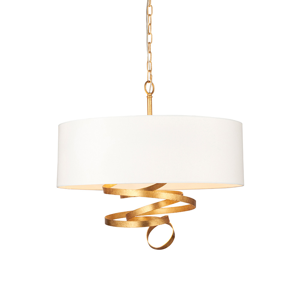 Goshen Ivory Drum Shade Pendant Ceiling Light In Brass