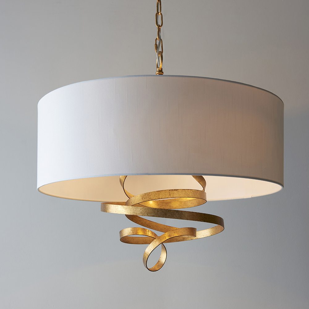 Goshen Ivory Drum Shade Pendant Ceiling Light In Brass