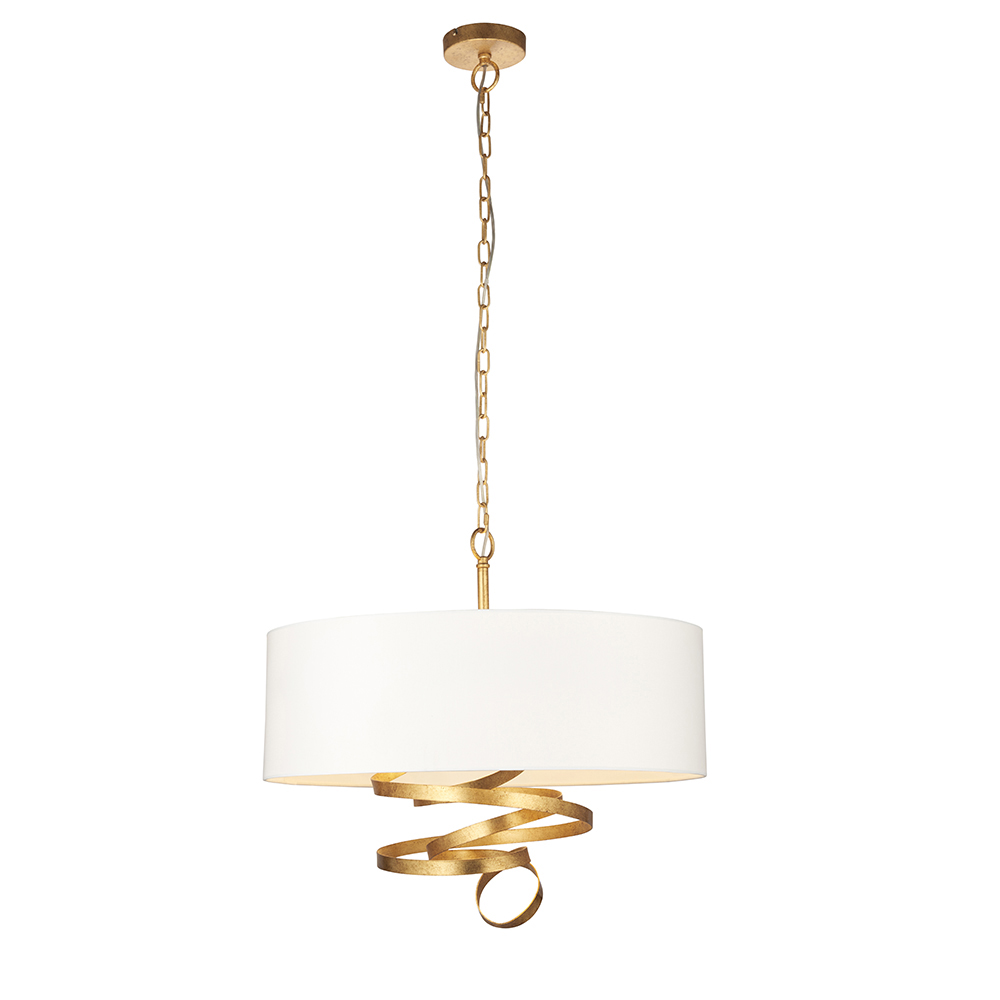 Goshen Ivory Drum Shade Pendant Ceiling Light In Brass