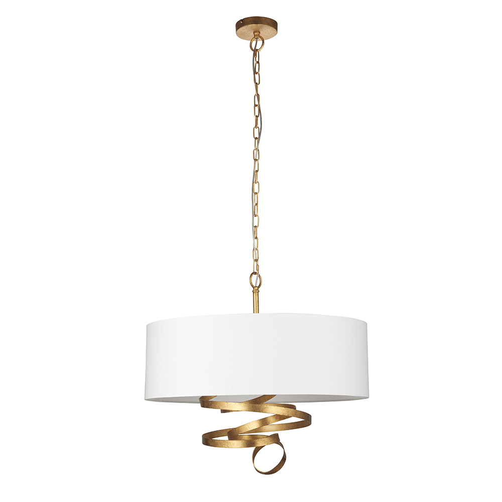 Goshen Ivory Drum Shade Pendant Ceiling Light In Brass