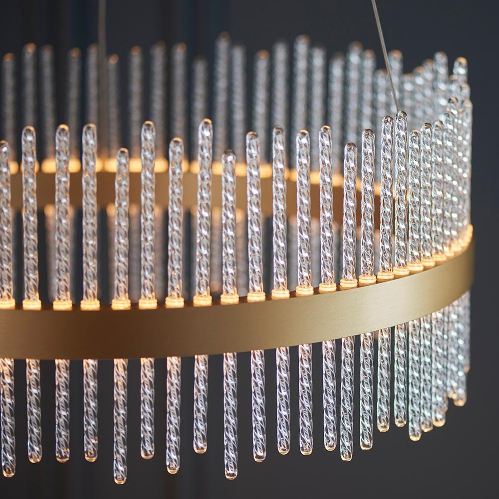 Grimsby LED Clear Glass Rods Ceiling Pendant Light In Gold