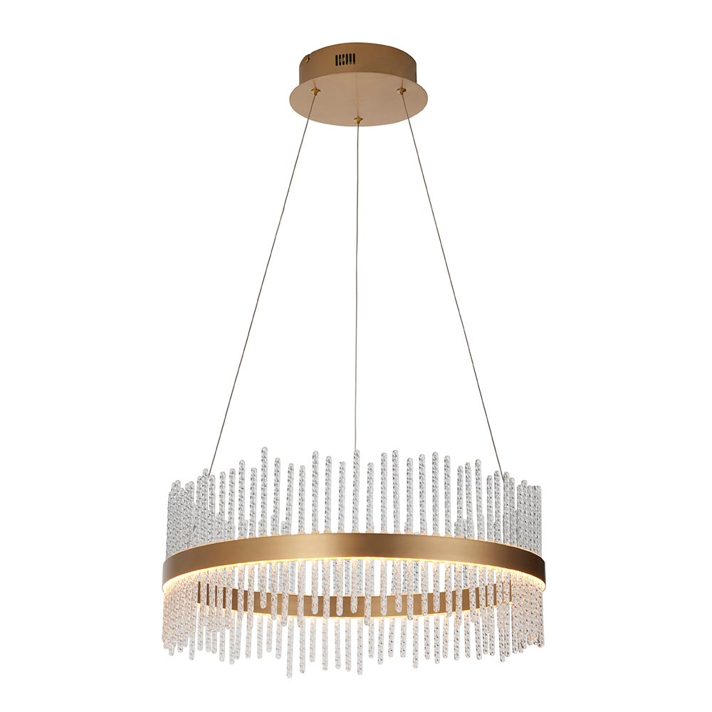 Grimsby LED Clear Glass Rods Ceiling Pendant Light In Gold