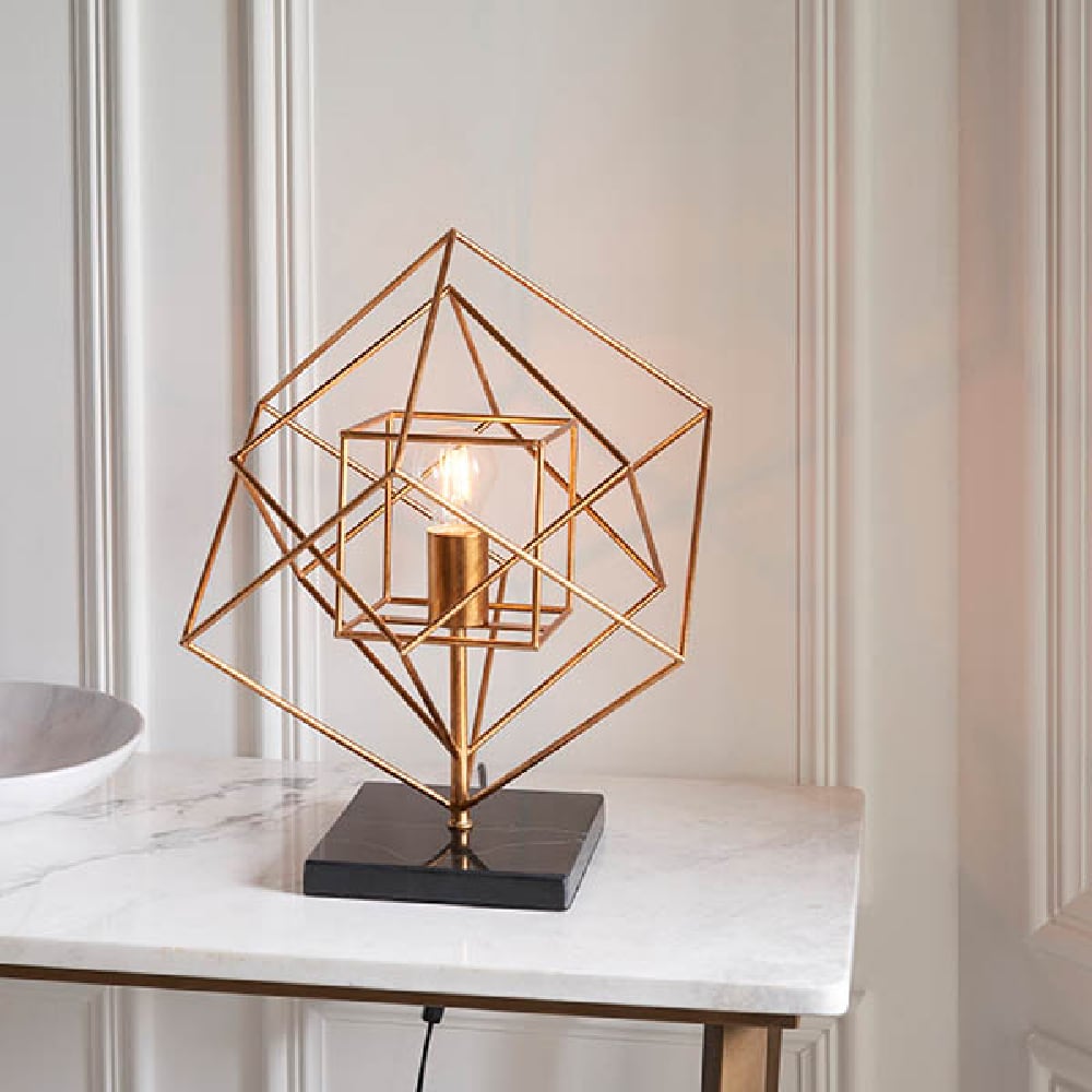Read more about Goshen metal table lamp with marble base in antique gold