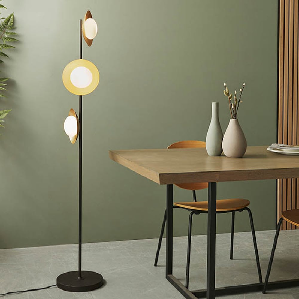 Read more about Goshen opal glass shades floor lamp in gold and dark bronze