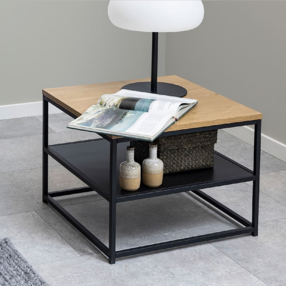 Read more about Goshen wooden coffee table square with 1 shelf in oak