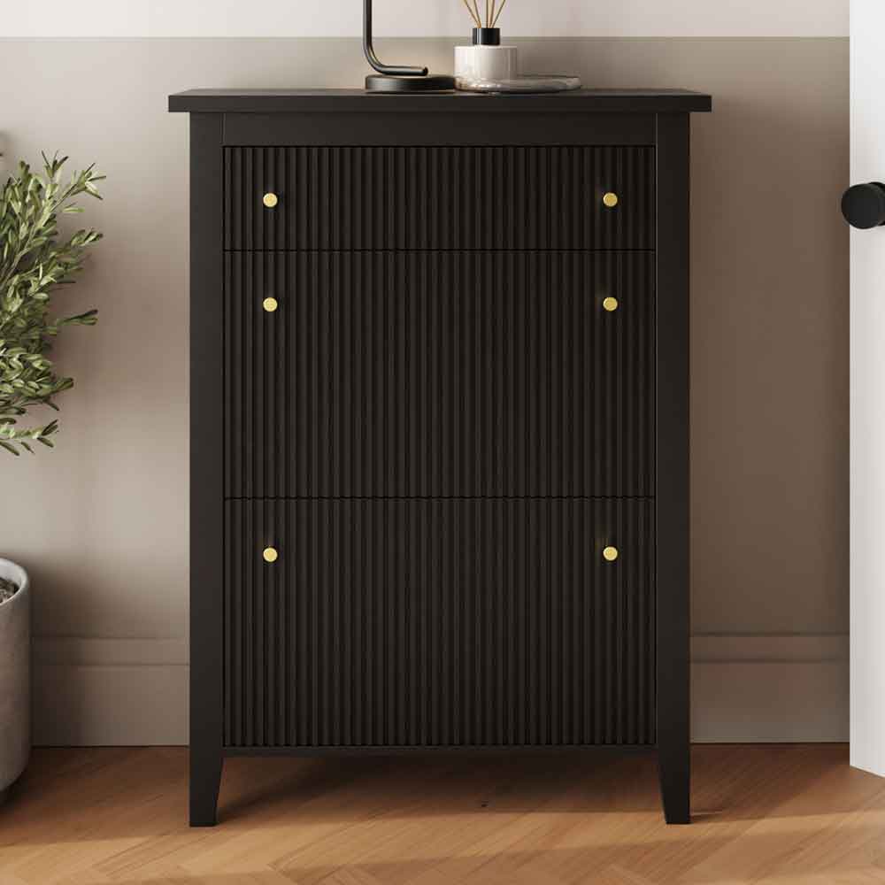 Goteborg Wooden Shoe Storage Cabinet with 2 Flap Doors and 1 Drawer in Black