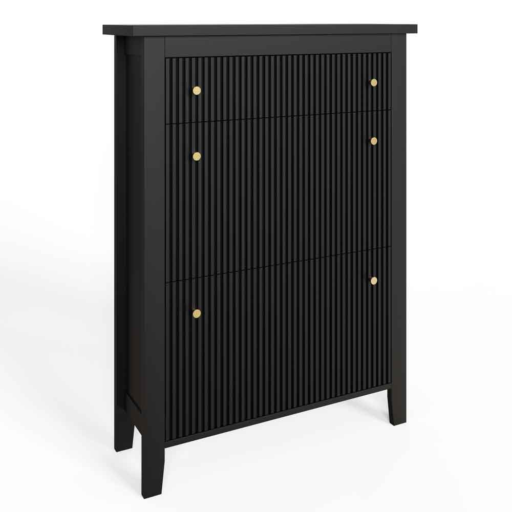 Goteborg Wooden Shoe Storage Cabinet with 2 Flap Doors and 1 Drawer in Black