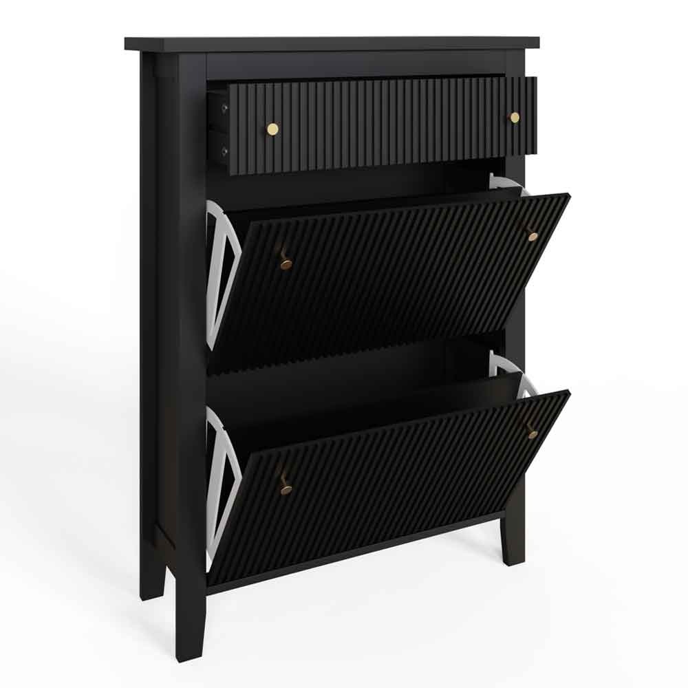 Goteborg Wooden Shoe Storage Cabinet with 2 Flap Doors and 1 Drawer in Black
