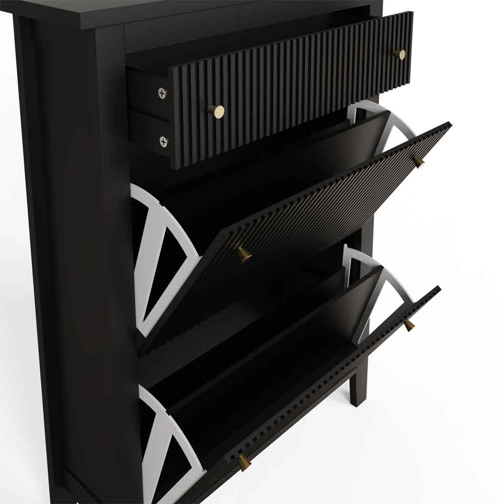 Goteborg Wooden Shoe Storage Cabinet with 2 Flap Doors and 1 Drawer in Black