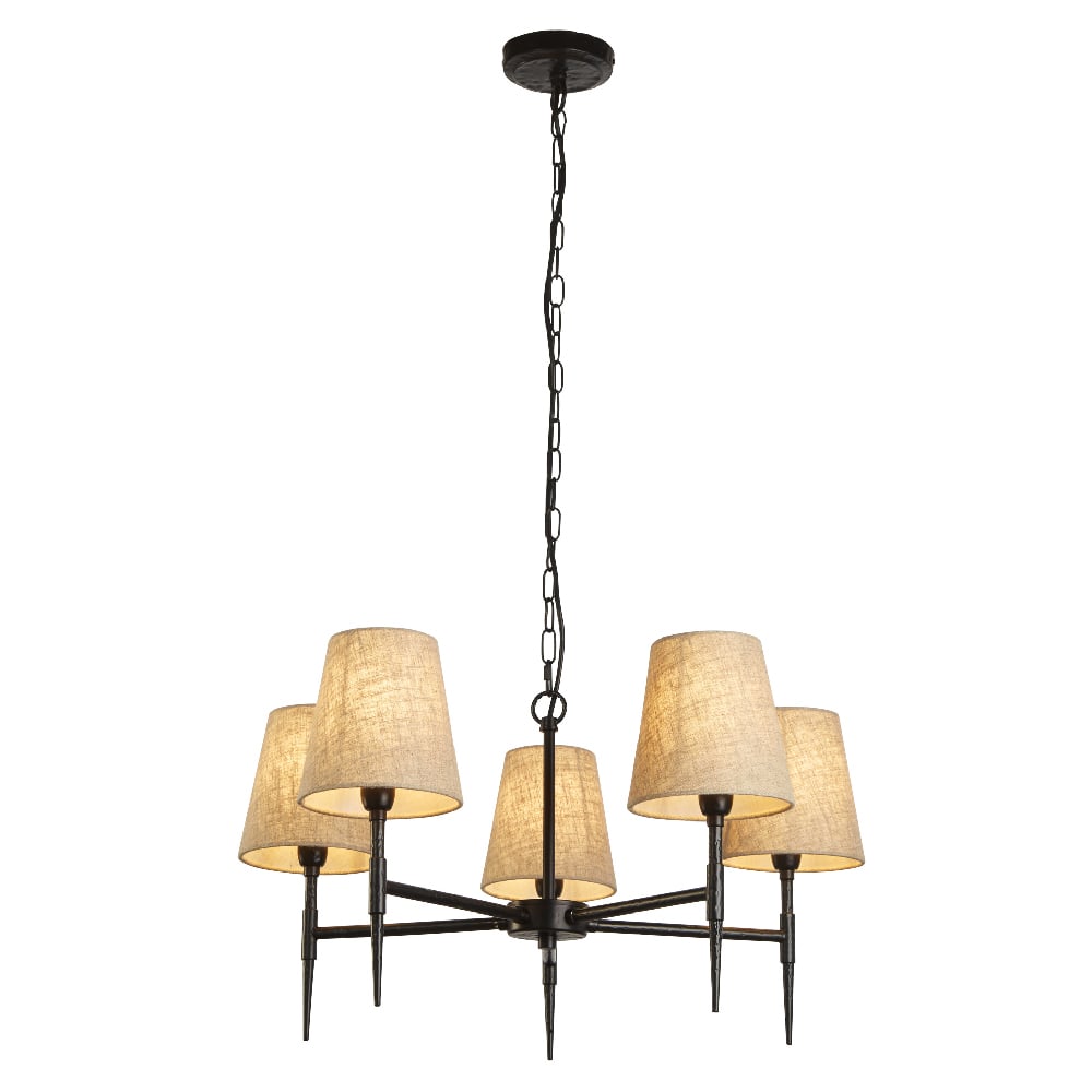 Read more about Gothic 5 light natural fabric shade pendant light in black
