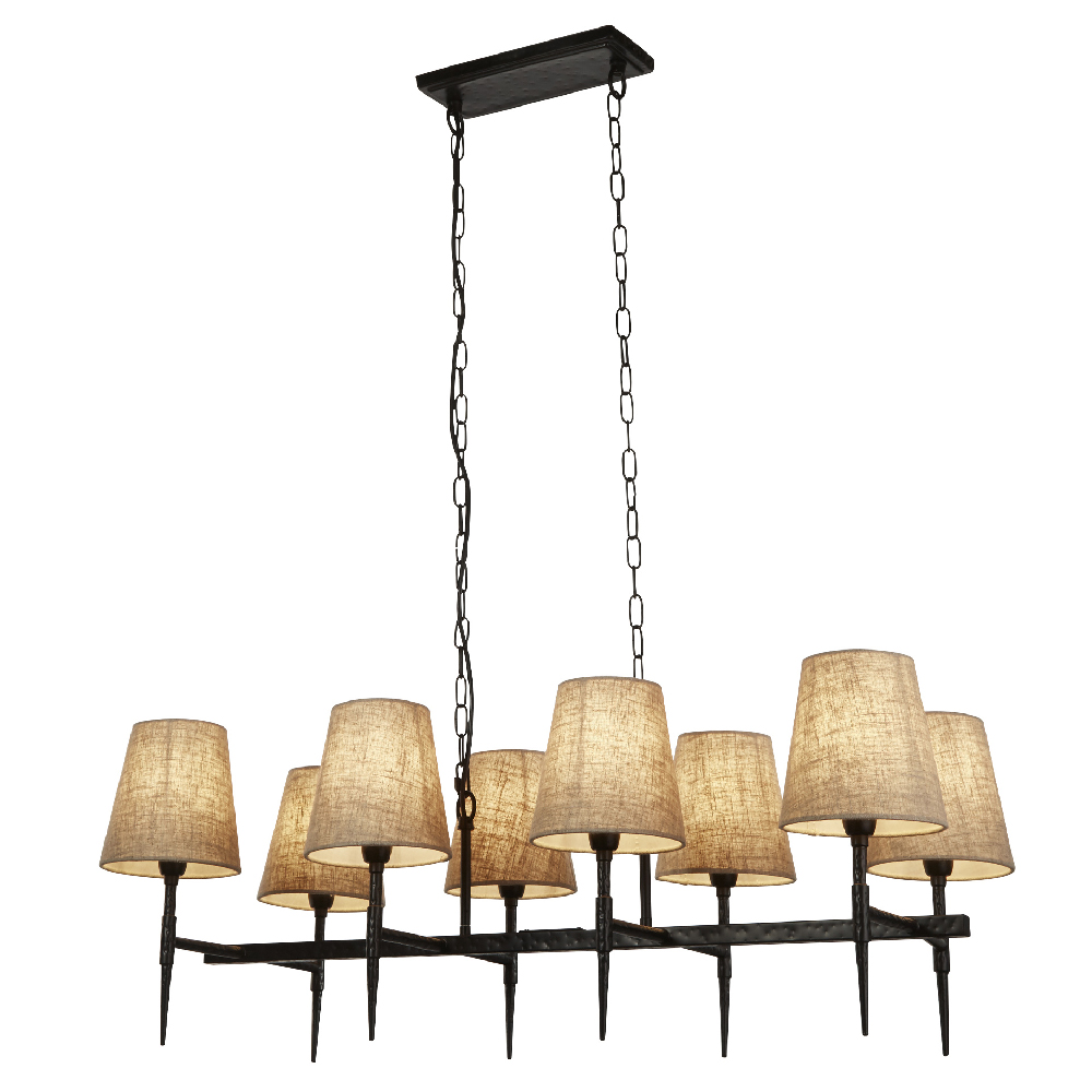 Read more about Gothic 8 light natural fabric shade bar pendant light in black