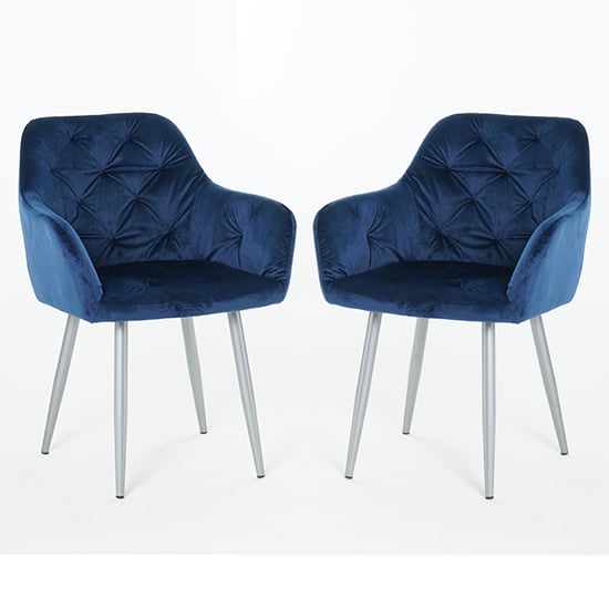 Gourock Blue Velvet Dining Chairs In Pair_1