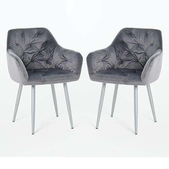 Gourock Dark Grey Velvet Dining Chairs In Pair