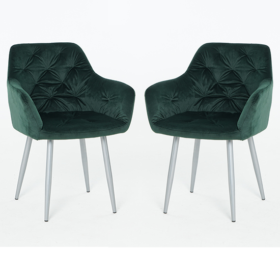 Gourock Green Velvet Dining Chairs In Pair
